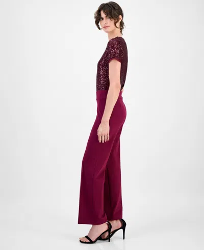 Anne Klein Women's Solid Wide-leg Pull-on Compression Pants In Burgundy