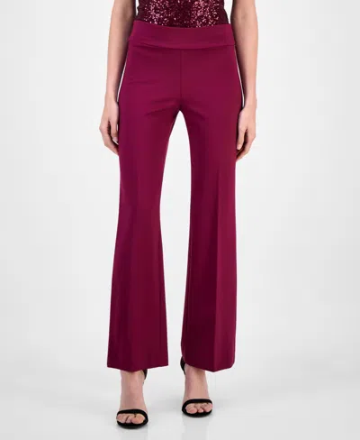 Anne Klein Women's Solid Wide-leg Pull-on Compression Pants In Burgundy