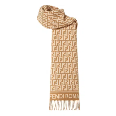 Fendi Wool And Cashmere Scarf Scarves And Foulards Beige In Gold