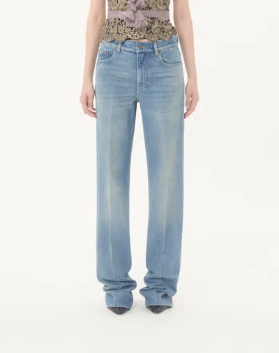 Valentino Garavani Jeans With Logo Application In Blue