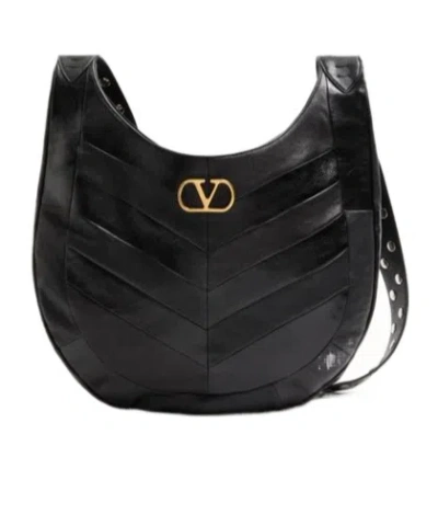 Valentino Hoboho Small Shoulder Bag With Studded Strap In Black