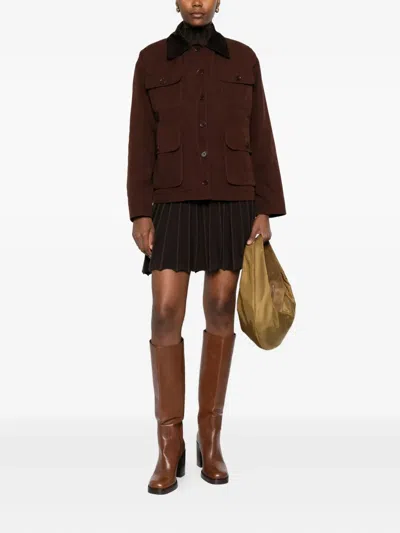 Aspesi Corduroy-collar Buttoned Jacket In Red