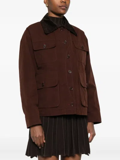 Aspesi Corduroy-collar Buttoned Jacket In Red