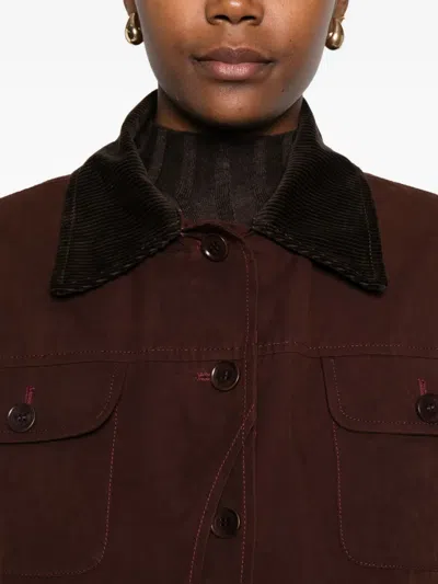 Aspesi Corduroy-collar Buttoned Jacket In Red