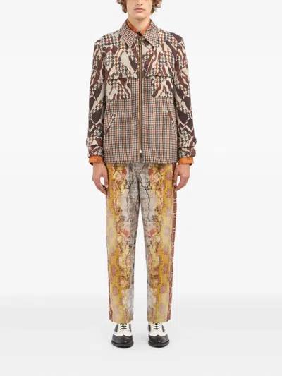 Pierre-louis Mascia Houndstooth-patterned Patchwork Jacket In Brown