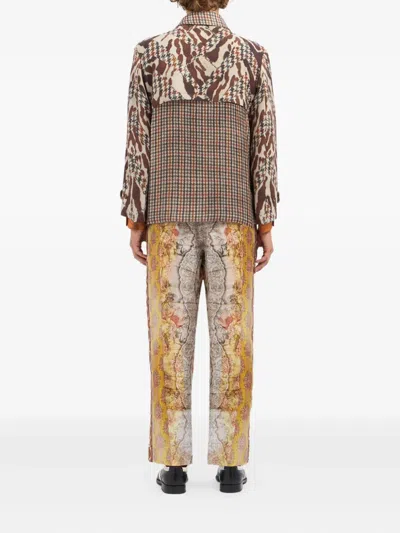 Pierre-louis Mascia Houndstooth-patterned Patchwork Jacket In Brown