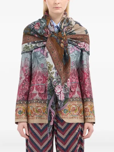 Pierre-louis Mascia Floral-pattern Square Scarf In Brown