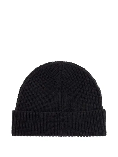 Off-white Floral Beanie With Ribbed Turn-up Brim In Black