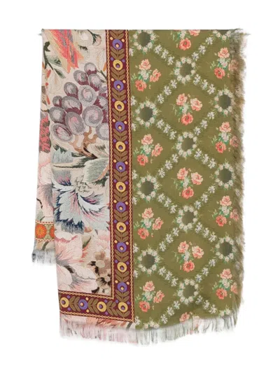 Pierre-louis Mascia Embroidered Floral-print Scarf In Green
