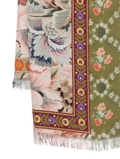 Pierre-louis Mascia Embroidered Floral-print Scarf In Green