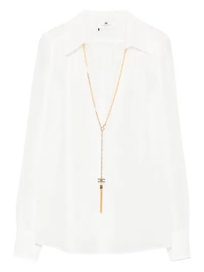 Elisabetta Franchi Chic Long Sleeve Sheer Top With Chain In Gray