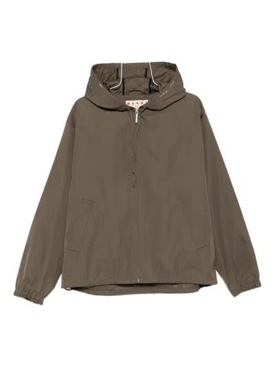 Marni Hooded Zip-up Jacket In Brown