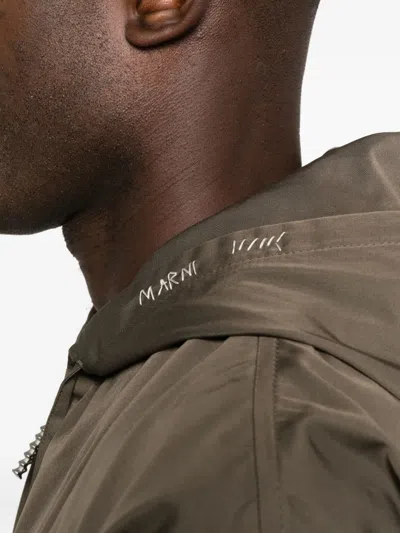 Marni Hooded Zip-up Jacket In Brown