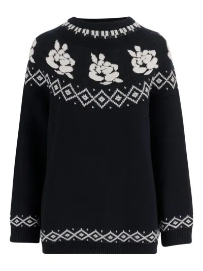 Magda Butrym Wool Sweater With Geometric Pattern In Blue