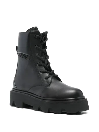 Moncler Aurea Leather Combat Boots In Black