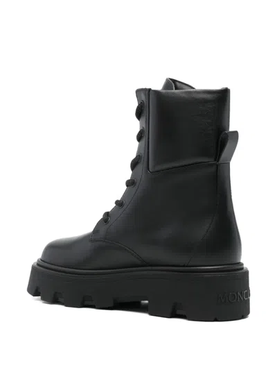 Moncler Aurea Leather Combat Boots In Black