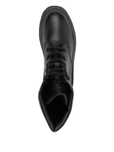 Moncler Aurea Leather Combat Boots In Black