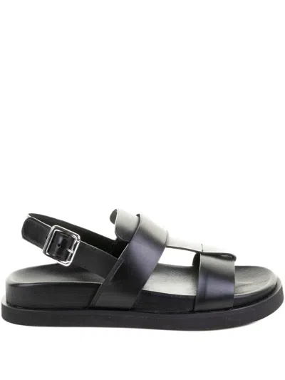 Guglielmo Rotta Black Sandals With Wide Straps And Adjustable Buckle In Black