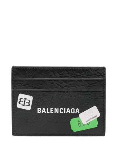 Balenciaga Men Arena Leather Sticker Card Holder In Blue