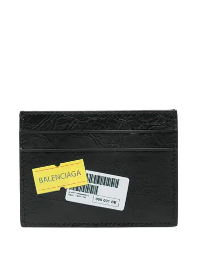 Balenciaga Men Arena Leather Sticker Card Holder In Blue