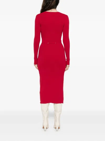 Twinset Ribbed-knit Belted Dress In Red