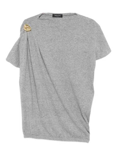 Fabiana Filippi Asymmetric Crewneck Knitwear Gold Embellishment In Gray