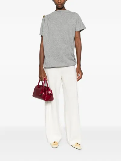 Fabiana Filippi Asymmetric Crewneck Knitwear Gold Embellishment In Gray