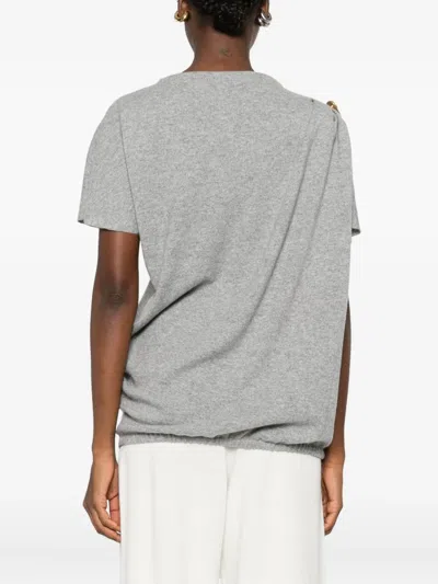 Fabiana Filippi Asymmetric Crewneck Knitwear Gold Embellishment In Gray