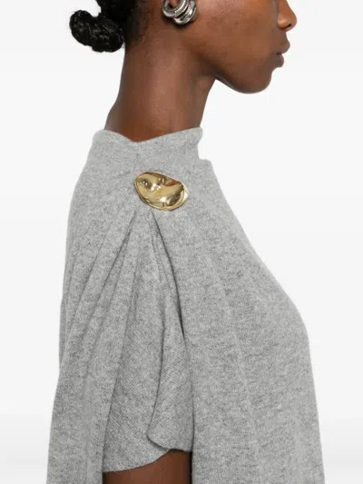 Fabiana Filippi Asymmetric Crewneck Knitwear Gold Embellishment In Gray