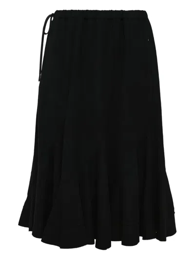 Yohji Yamamoto Drawstring Ruffled Skirt In Black