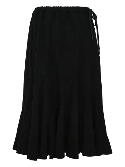 Yohji Yamamoto Drawstring Ruffled Skirt In Black