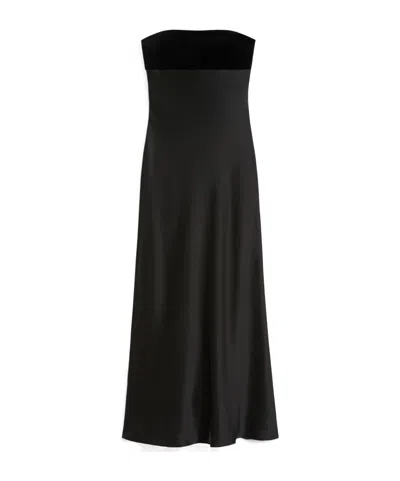 Max Mara Baia Velvet-trimmed Satin Bustier Gown In Black