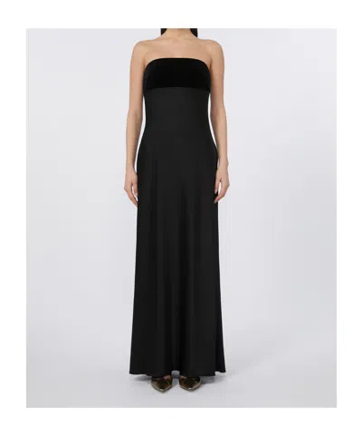 Max Mara Baia Velvet-trimmed Satin Bustier Gown In Black