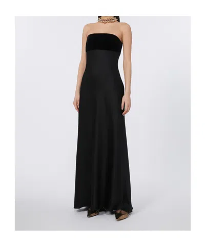 Max Mara Baia Velvet-trimmed Satin Bustier Gown In Black