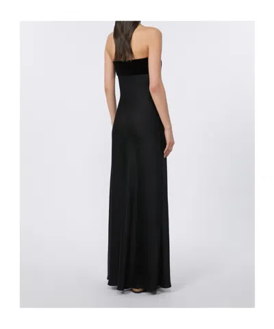 Max Mara Baia Velvet-trimmed Satin Bustier Gown In Black