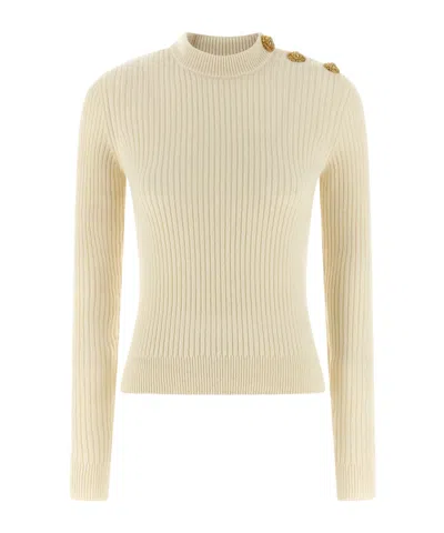 Balmain Ribbed Sweater Sweaters And Cardigans White In Neutral