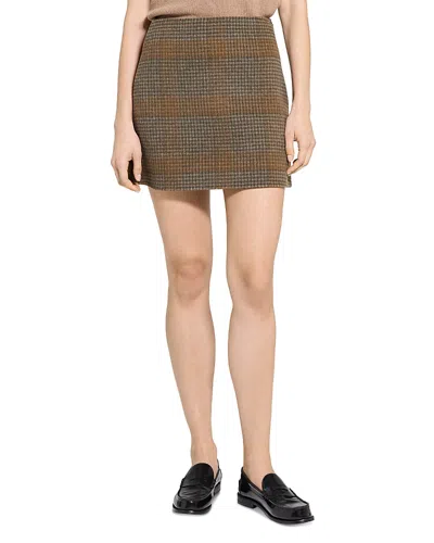 Theory A-line Mini Skirt In Plaid Wool-cashmere In Brown