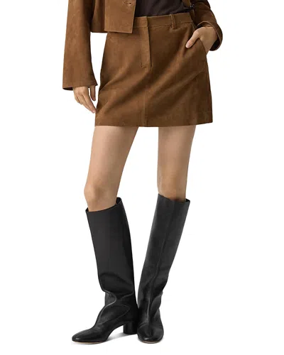 Theory Mini Suede Trouser Skirt Deep Tobacco In Brown