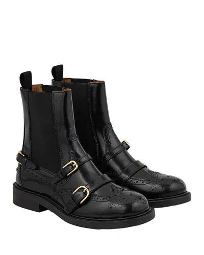 Sandro Leather Buckled Chelsea Boots In Multi