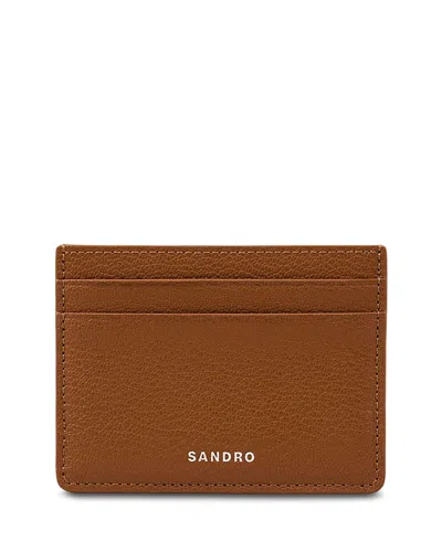Sandro Mens Cognac Logo-embossed Leather Card Holder In Brown
