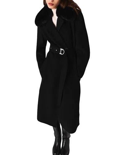 Maje Double-faced Coat With Removable Collar In Black