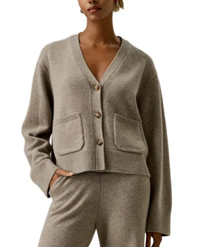 Lilysilk Cropped Wool-cashmere Blend Cardigan Sweater For Women In Gray