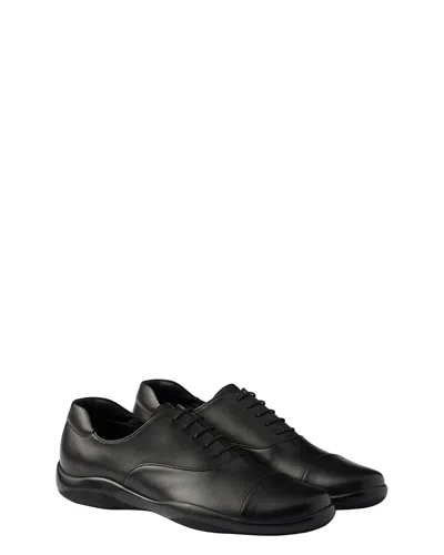 Prada Leather Loafers With Rubber Sole In Black