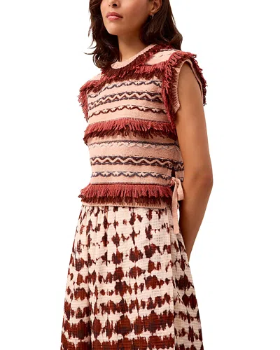Marie Oliver Desmond Fringe Trim Sleeveless Sweater In Brown