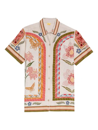 Agua Bendita Ali Linen Blend Buttondown Shirt In Multi