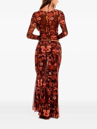 Agua Bendita Liana Ambar Mesh Top In Red