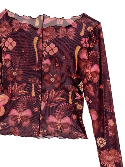 Agua Bendita Liana Ambar Mesh Top In Red