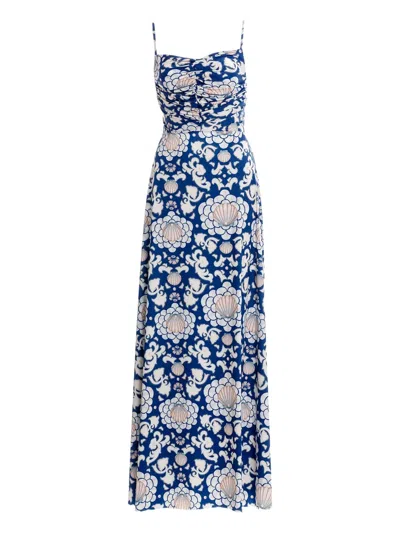 Agua Bendita Arista Open-back Shell-print Maxi Dress In Blue