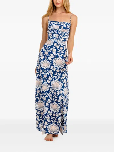 Agua Bendita Arista Open-back Shell-print Maxi Dress In Blue