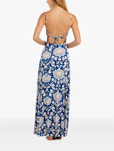 Agua Bendita Arista Open-back Shell-print Maxi Dress In Blue